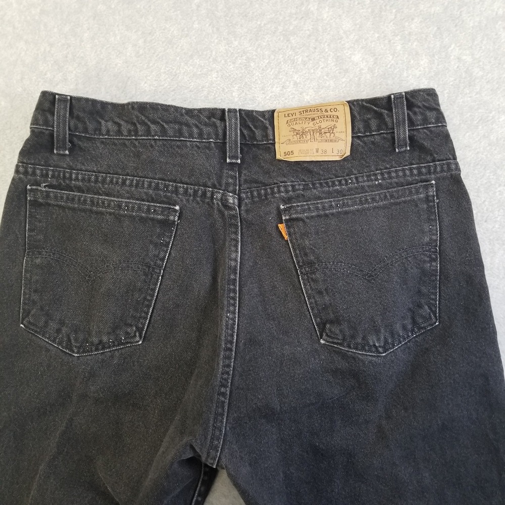 VTG Levi's 505 Jeans Mens 38x30 Fits 34x26 Black Orange Tab‎ Hemmed Made in USA